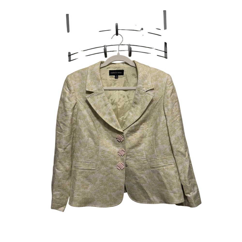 NWT Isabel & Nina Womens 14 Lime Green Ivory Floral Brocade Blazer Jacket Preppy